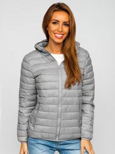 Chaqueta acolchada de entretiempo para mujer con capucha color gris Bolf M23036