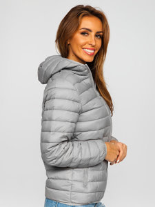 Chaqueta acolchada de entretiempo para mujer con capucha color gris Bolf M23036