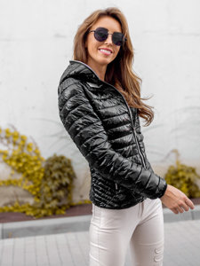 Chaqueta acolchada de entretiempo para mujer con capucha color negro Bolf 9752