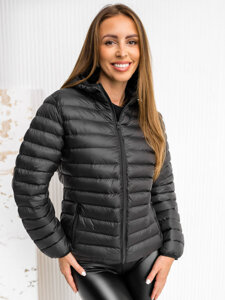 Chaqueta acolchada de entretiempo para mujer con capucha color negro Bolf M23036