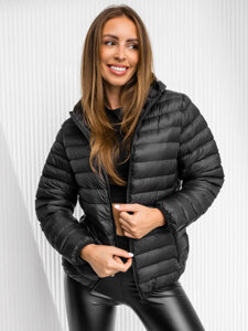 Chaqueta acolchada de entretiempo para mujer con capucha color negro Bolf M23036