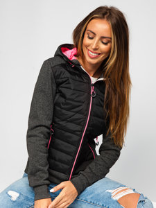 Chaqueta acolchada de entretiempo para mujer con capucha color negro Denley KSW4001