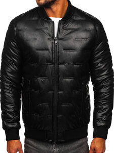 Chaqueta acolchada de invierno bomber de cuero para hombre negro Bolf 11Z8099