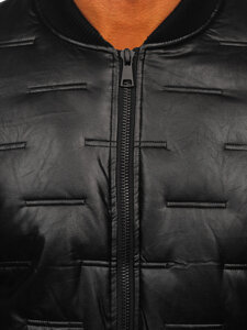 Chaqueta acolchada de invierno bomber de cuero para hombre negro Bolf 11Z8099