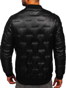 Chaqueta acolchada de invierno bomber de cuero para hombre negro Bolf 11Z8099