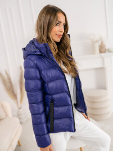 Chaqueta acolchada de invierno con capucha para mujer azul oscuro Bolf 5M782