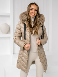 Chaqueta acolchada de invierno con capucha para mujer beige Bolf 5M3139