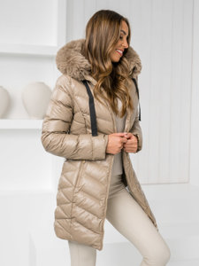 Chaqueta acolchada de invierno con capucha para mujer beige Bolf 5M3139