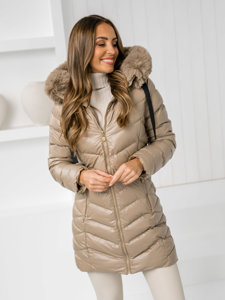 Chaqueta acolchada de invierno con capucha para mujer beige Bolf 5M3139