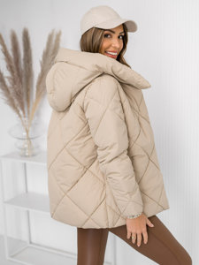 Chaqueta acolchada de invierno con capucha para mujer beige Bolf 5M3175