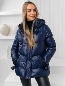 Chaqueta acolchada de invierno con capucha para mujer color azul oscuro Bolf 23065