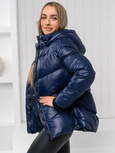 Chaqueta acolchada de invierno con capucha para mujer color azul oscuro Bolf 23065