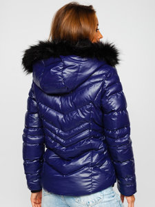 Chaqueta acolchada de invierno con capucha para mujer color azul oscuro Bolf 23068