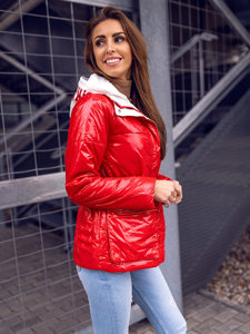 Chaqueta acolchada de invierno con capucha para mujer color rojo Bolf B9570