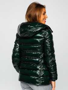 Chaqueta acolchada de invierno con capucha para mujer color verde Bolf B9583