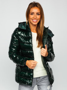 Chaqueta acolchada de invierno con capucha para mujer color verde Bolf B9583