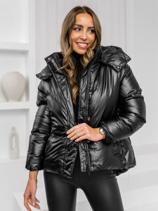 Chaqueta acolchada de invierno con capucha para mujer negro Bolf 5M3185