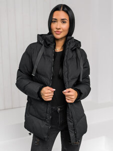 Chaqueta acolchada de invierno con capucha para mujer negro Bolf 5M3251