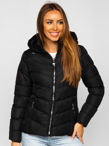 Chaqueta acolchada de invierno con capucha para mujer negro Bolf 5M726