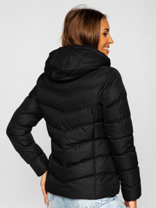 Chaqueta acolchada de invierno con capucha para mujer negro Bolf 5M726