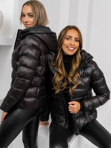 Chaqueta acolchada de invierno con capucha para mujer negro y chocolate Bolf 5M782A