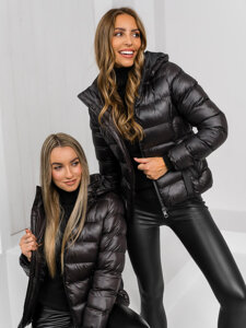 Chaqueta acolchada de invierno con capucha para mujer negro y chocolate Bolf 5M782A