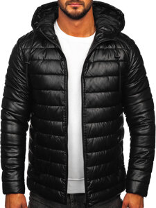 Chaqueta acolchada de invierno cuero para hombre negro Bolf 11Z8088