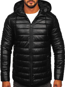 Chaqueta acolchada de invierno cuero para hombre negro Bolf 11Z8088