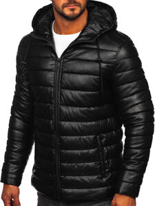 Chaqueta acolchada de invierno cuero para hombre negro Bolf 11Z8088