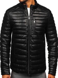 Chaqueta acolchada de invierno en cuero biker para hombre negro Bolf 11Z8186