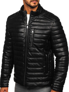 Chaqueta acolchada de invierno en cuero biker para hombre negro Bolf 11Z8186