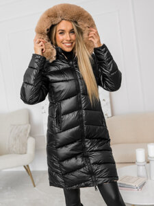 Chaqueta acolchada larga abrigo reversible de invierno con capucha para mujer negro Bolf B8202B