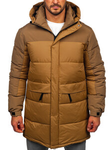 Chaqueta acolchada larga de invierno con capucha para hombre camel Bolf 31M5016