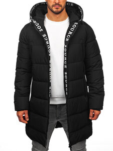 Chaqueta acolchada larga de invierno con capucha para hombre negro Bolf 22M329