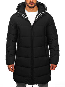 Chaqueta acolchada larga de invierno con capucha para hombre negro Bolf 22M329