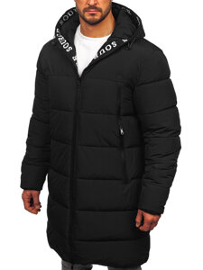 Chaqueta acolchada larga de invierno con capucha para hombre negro Bolf 22M329