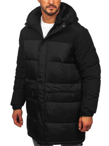 Chaqueta acolchada larga de invierno con capucha para hombre negro Bolf 31M5016