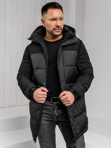 Chaqueta acolchada larga de invierno con capucha para hombre negro Bolf 31M5016A1