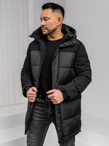 Chaqueta acolchada larga de invierno con capucha para hombre negro Bolf 31M5016A1