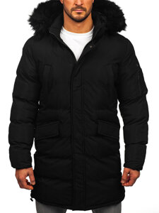 Chaqueta acolchada larga de invierno con capucha para hombre negro Bolf 8011