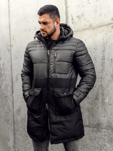 Chaqueta acolchada larga de invierno para hombre negro Bolf 22M62