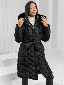 Chaqueta acolchada larga negra para mujer abrigo de invierno con capucha Bolf 11Z8179