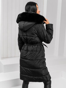 Chaqueta acolchada larga negra para mujer abrigo de invierno con capucha Bolf 11Z8179