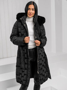 Chaqueta acolchada larga negra para mujer abrigo de invierno con capucha Bolf 11Z8179