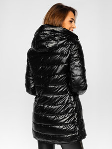 Chaqueta acolchada, reversible, larga con capucha de invierno para mujer negro Bolf P6630