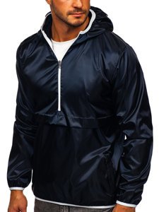 Chaqueta anorak deportiva de entretiempo con capucha para hombre azul oscuro BOLF 5061