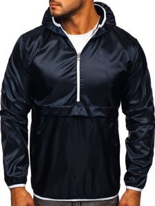 Chaqueta anorak deportiva de entretiempo con capucha para hombre azul oscuro BOLF 5061