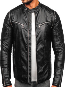 Chaqueta biker de cuero con mangas extraíbles para hombre negro Bolf 11Z8011