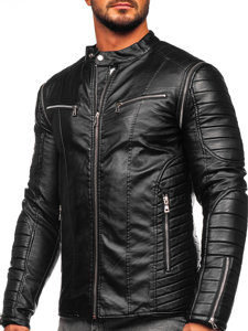 Chaqueta biker de cuero con mangas extraíbles para hombre negro Bolf 11Z8011