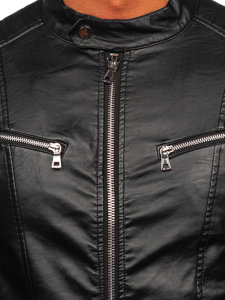 Chaqueta biker de cuero con mangas extraíbles para hombre negro Bolf 11Z8011